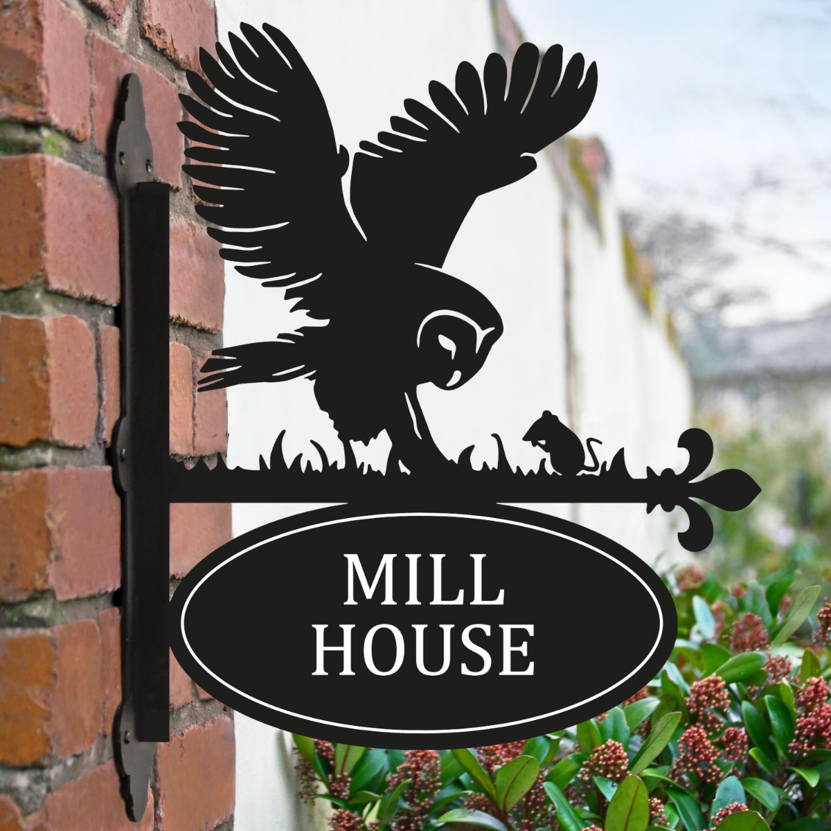 Barn Owl Iron Bracket House Name Sign