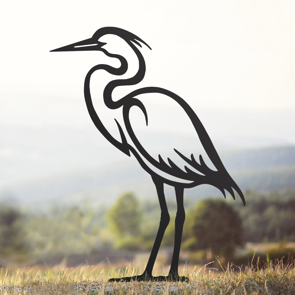 Contemporary Heron Sheet Steel Silhouette in Black Finish in Situ