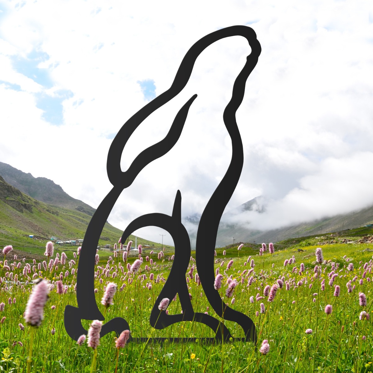 Contemporary Moon-Gazing Hare Silhouette in Black Finish