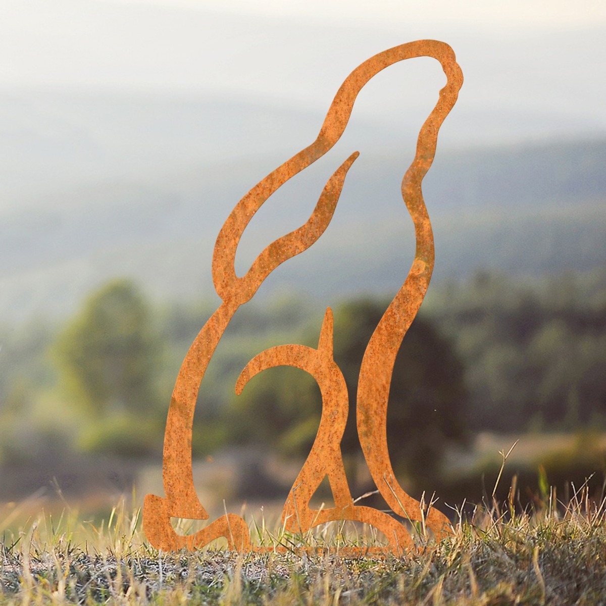 Contemporary Moon-Gazing Hare Silhouette in Rustic Finish