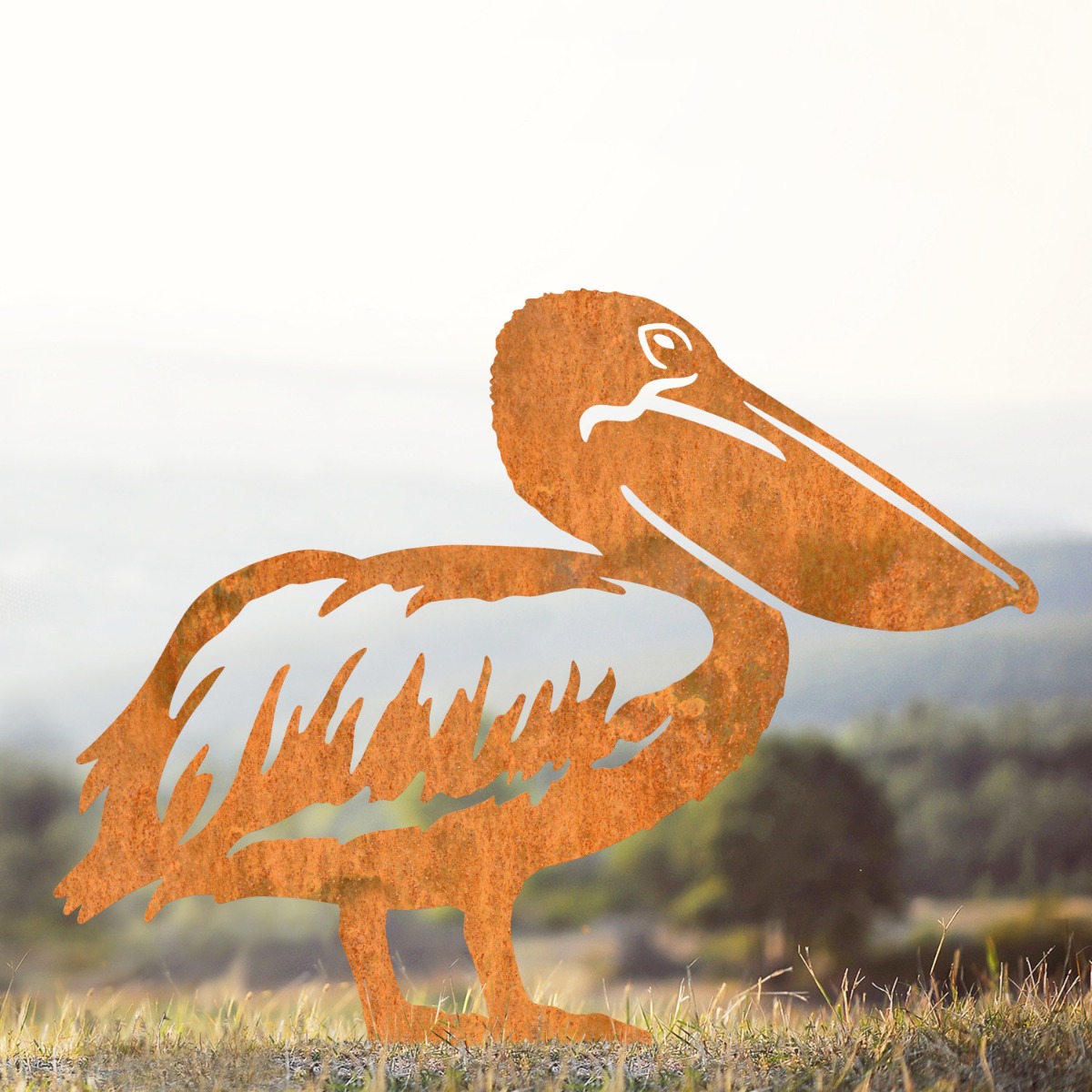 Crouching Pelican Sheet Steel Silhouette in Rustic Finish