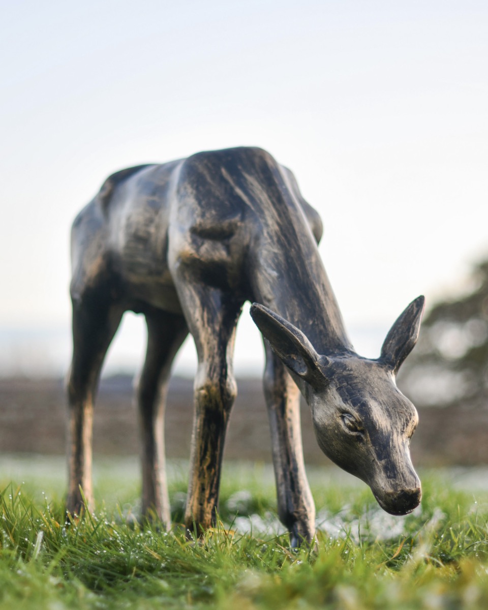 "Daphne" Grazing Doe Brushed Gold Sculpture