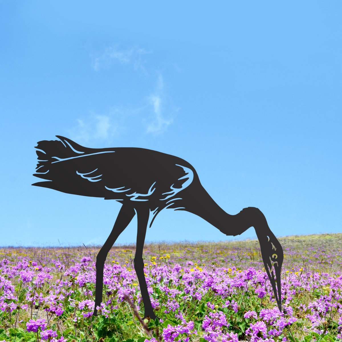 Drinking Heron Sheet Steel Silhouette in Black Finish