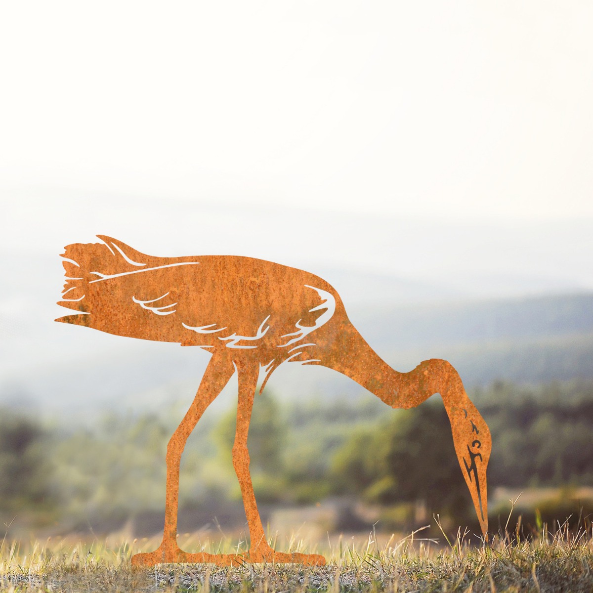 Drinking Heron Sheet Steel Silhouette in Rustic Finish