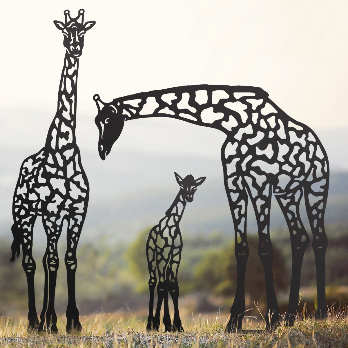Giraffe Family Sheet Steel Silhouette in Black Finish