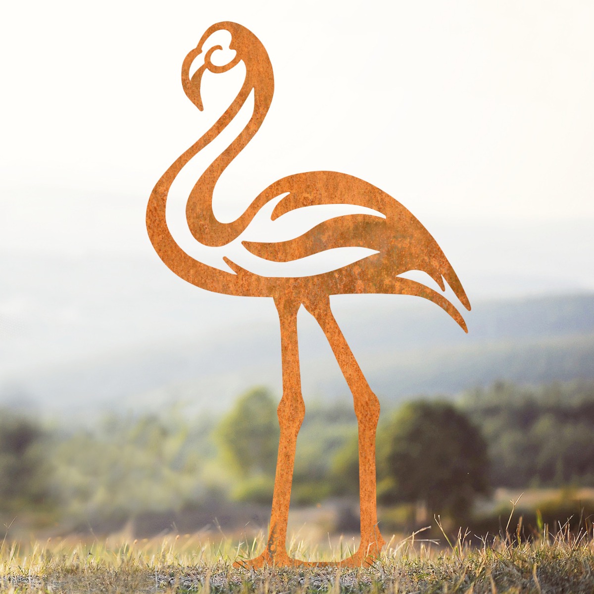 Modern Flamingo Sheet Steel Silhouette in Rustic Finish