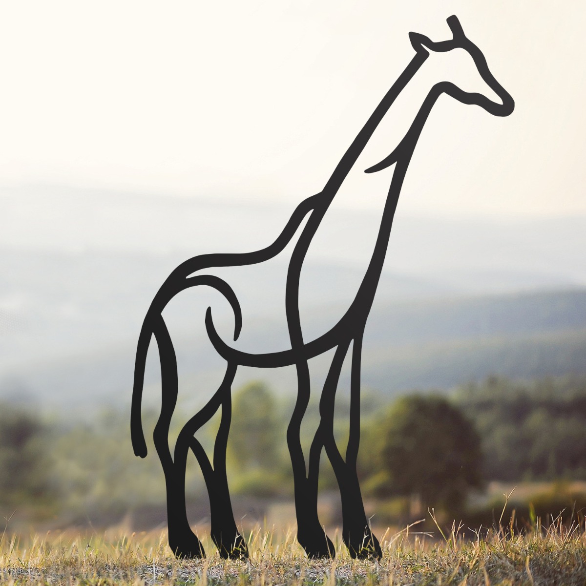 Modern Giraffe Sheet Steel Silhouette in Black Finish