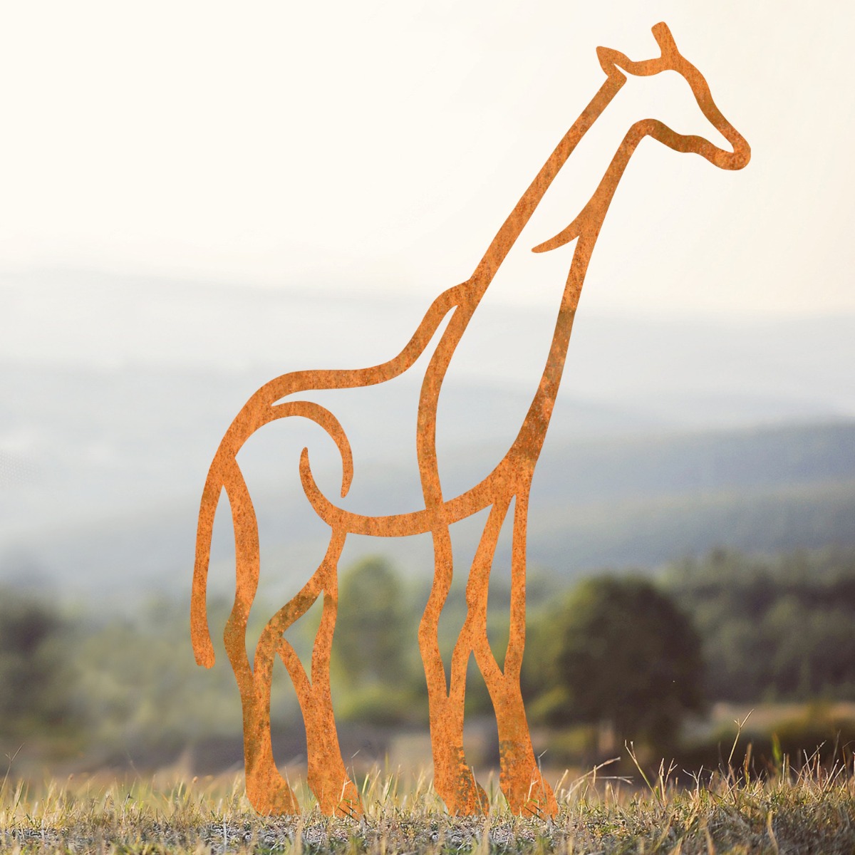 Modern Giraffe Sheet Steel Silhouette in Rustic Finish