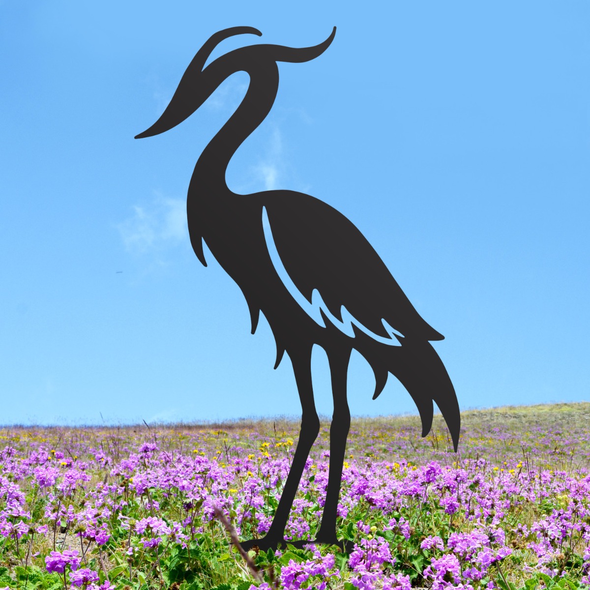 Modern Heron Sheet Steel Silhouette in Black Finish