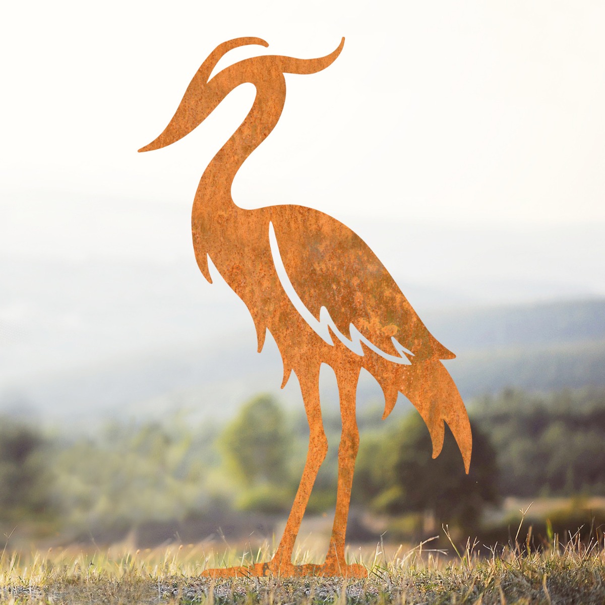 Modern Heron Sheet Steel Silhouette in Rustic Finish