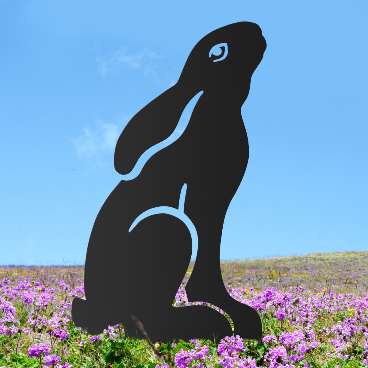 Modern Moon-Gazing Hare Sheet Steel Silhouette in Black Finish