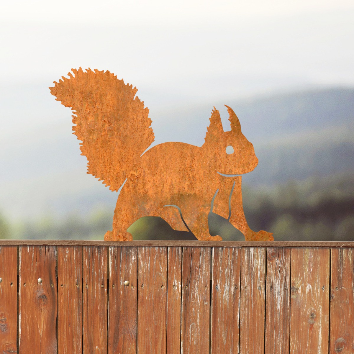 Steel Red Squirrel Fence Topper - Rustic