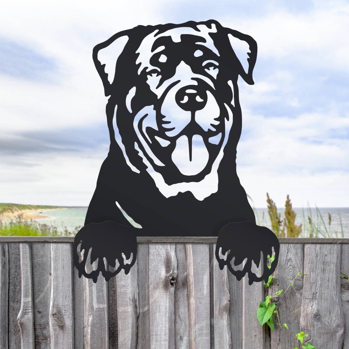 Steel Rottweiler Fence Topper - Black
