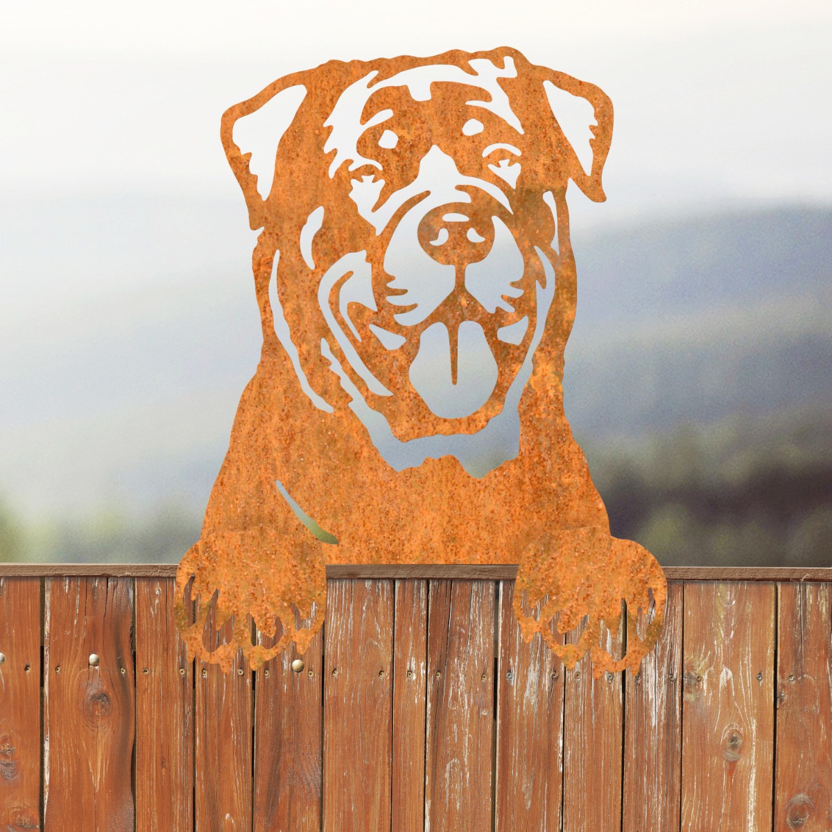 Steel Rottweiler Fence Topper - Rustic