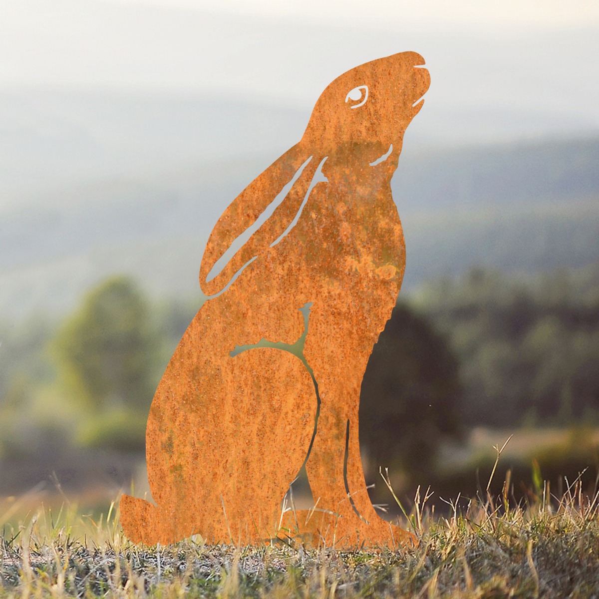 Rustic Moon-Gazing Hare Sheet Steel Silhouette
