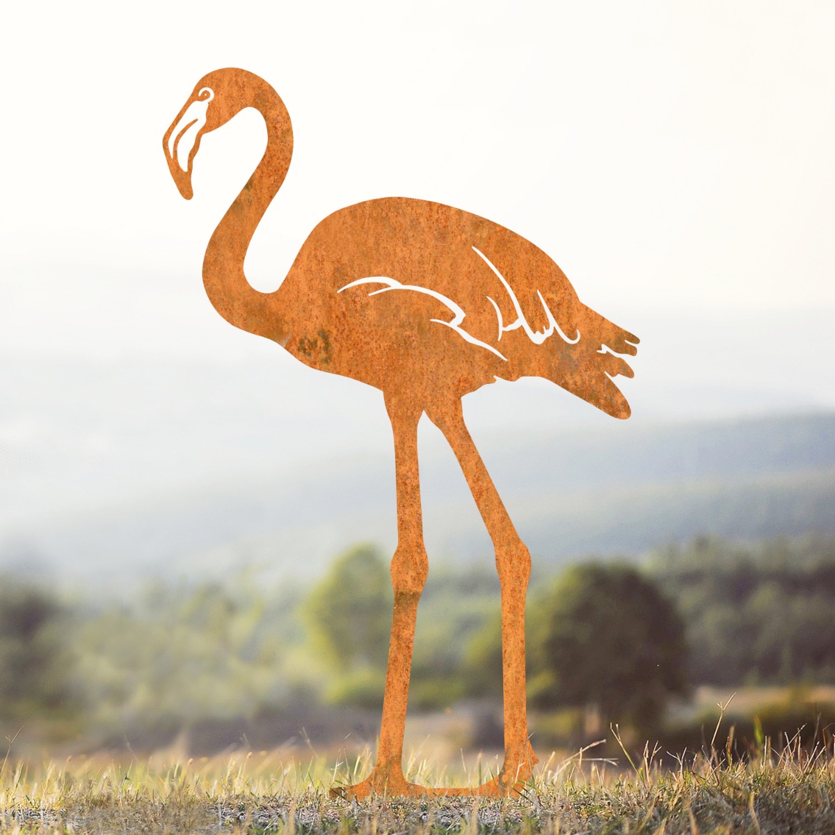 Standing Flamingo Sheet Steel Silhouette in Rustic Finish