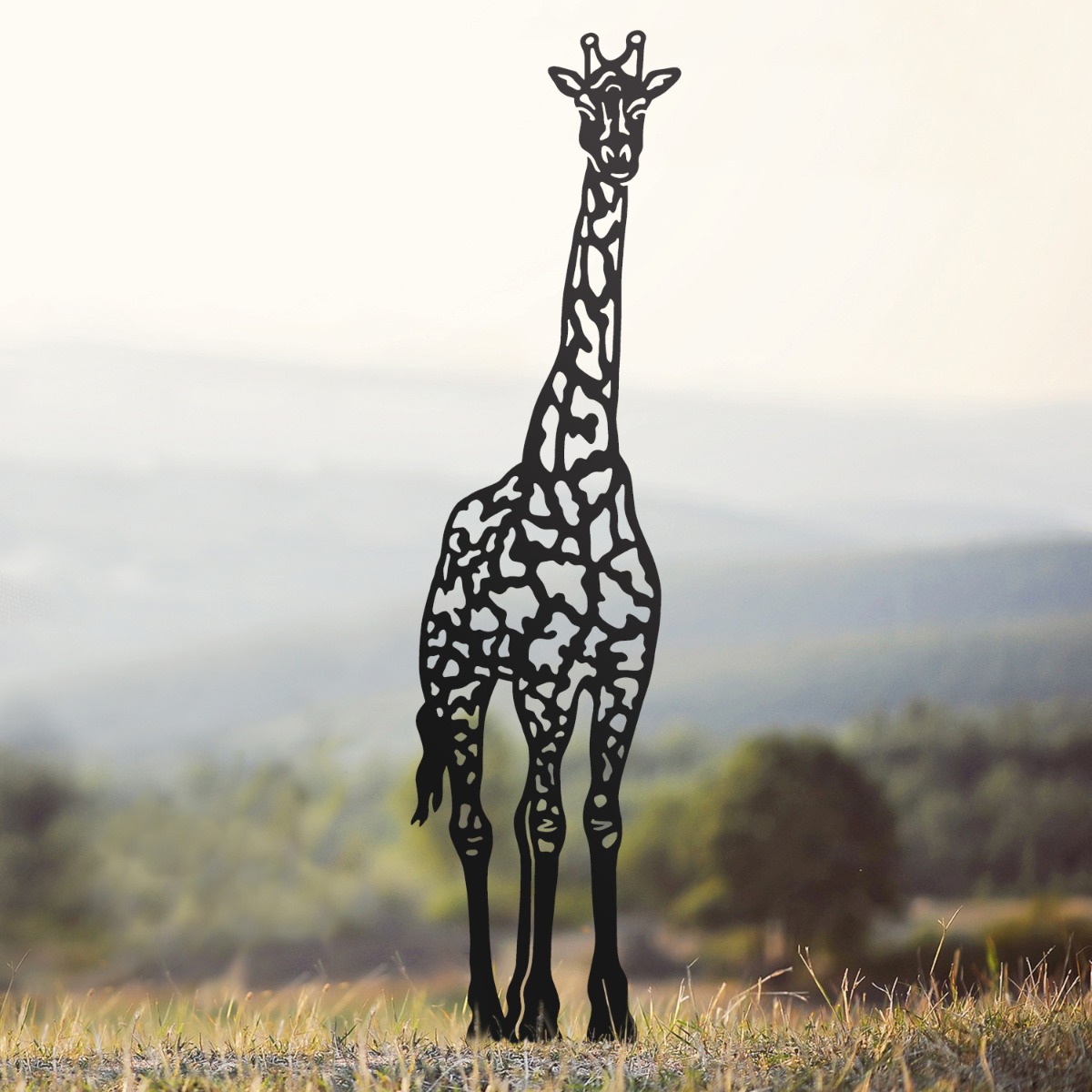 Standing Giraffe Sheet Steel Silhouette in Black Finish