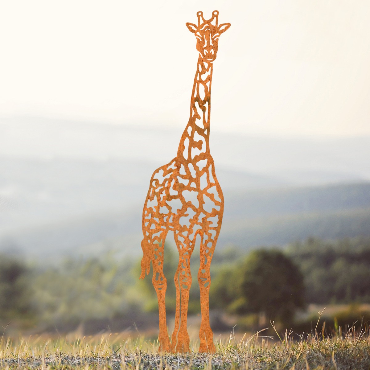 Standing Giraffe Sheet Steel Silhouette in Rustic Finish