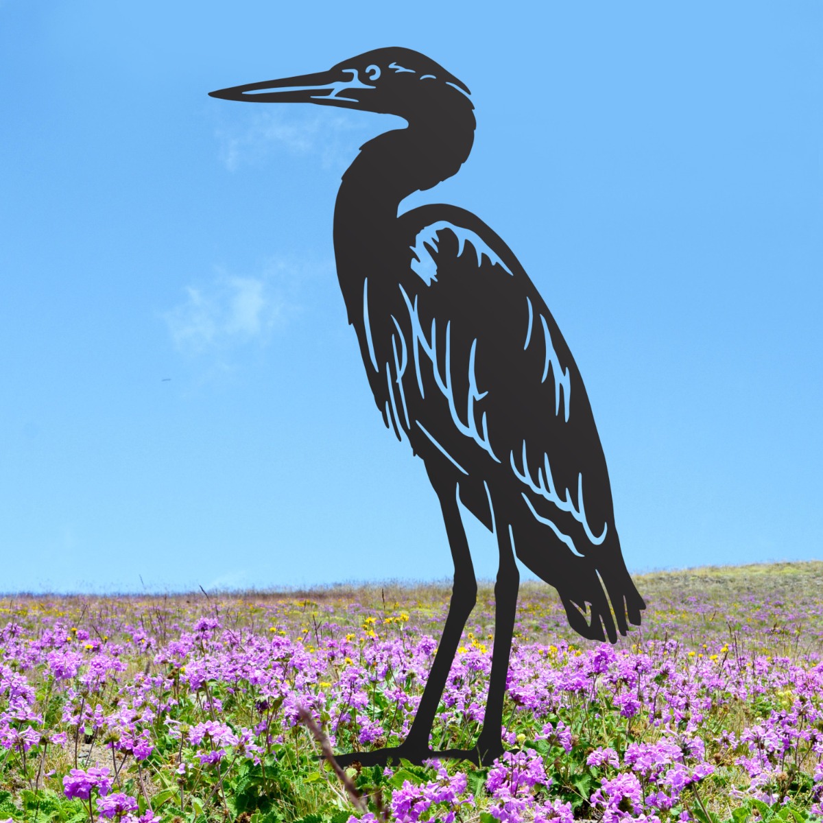 Standing Heron Sheet Steel Silhouette in Black Finish