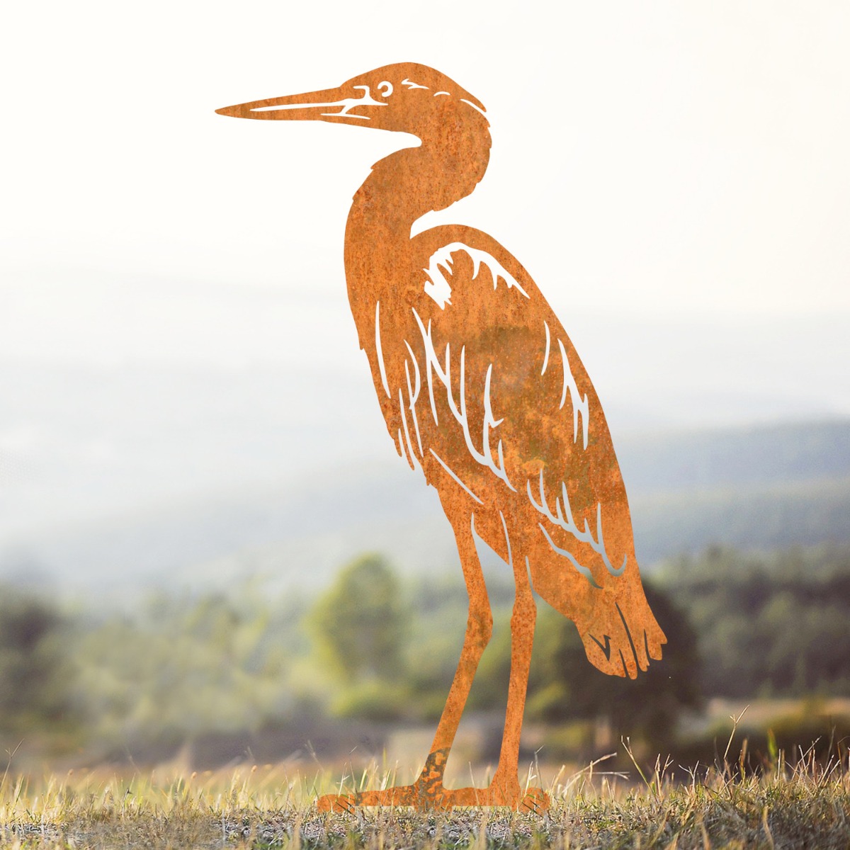 Standing Heron Sheet Steel Silhouette in Rustic Finish
