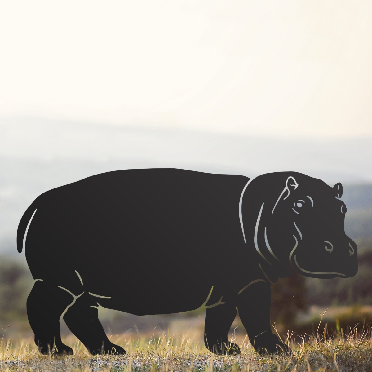 Standing Hippo Sheet Steel Silhouette in Black Finish