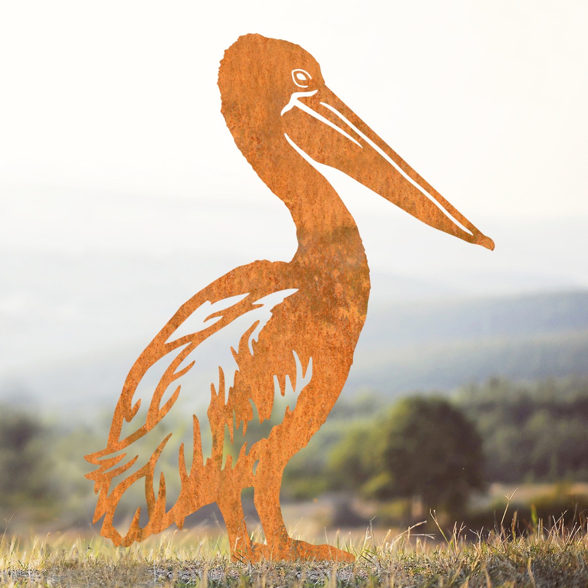 Standing Pelican Sheet Steel Silhouette in Rustic Finish