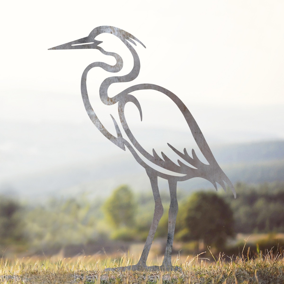 Contemporary Heron Sheet Steel Silhouette in Natural Steel Finish