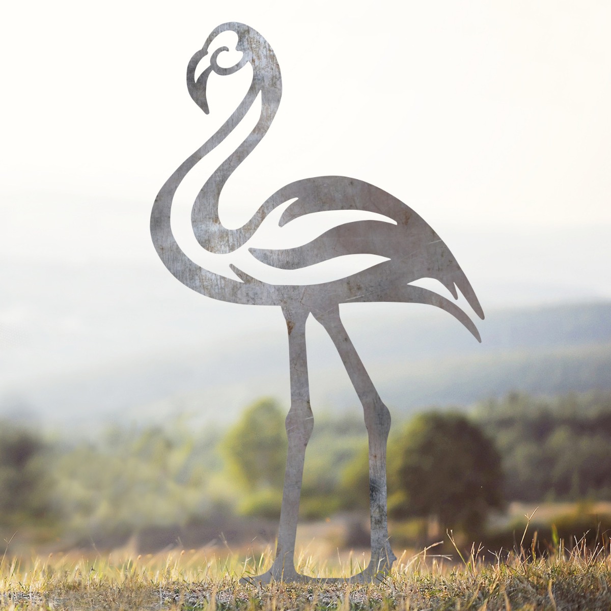 Modern Flamingo Sheet Steel Silhouette in Natural Steel Finish