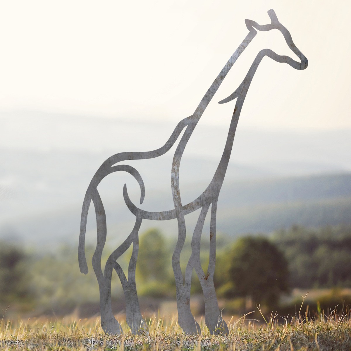 Modern Giraffe Sheet Steel Silhouette in Natural Steel Finish
