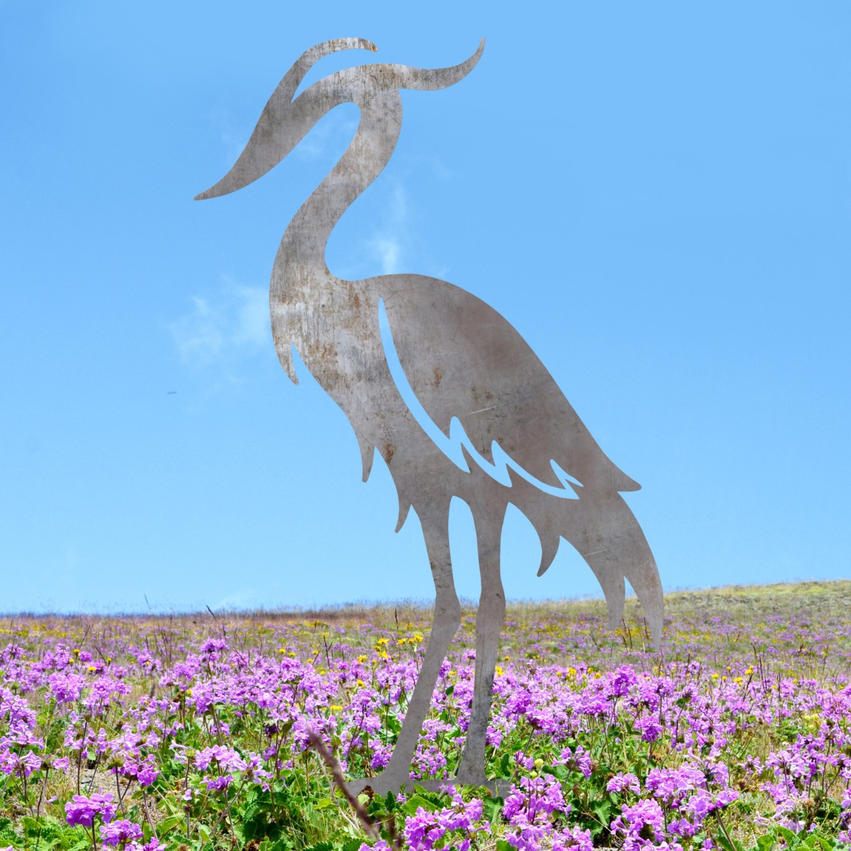 Modern Heron Sheet Steel Silhouette in Natural Steel Finish