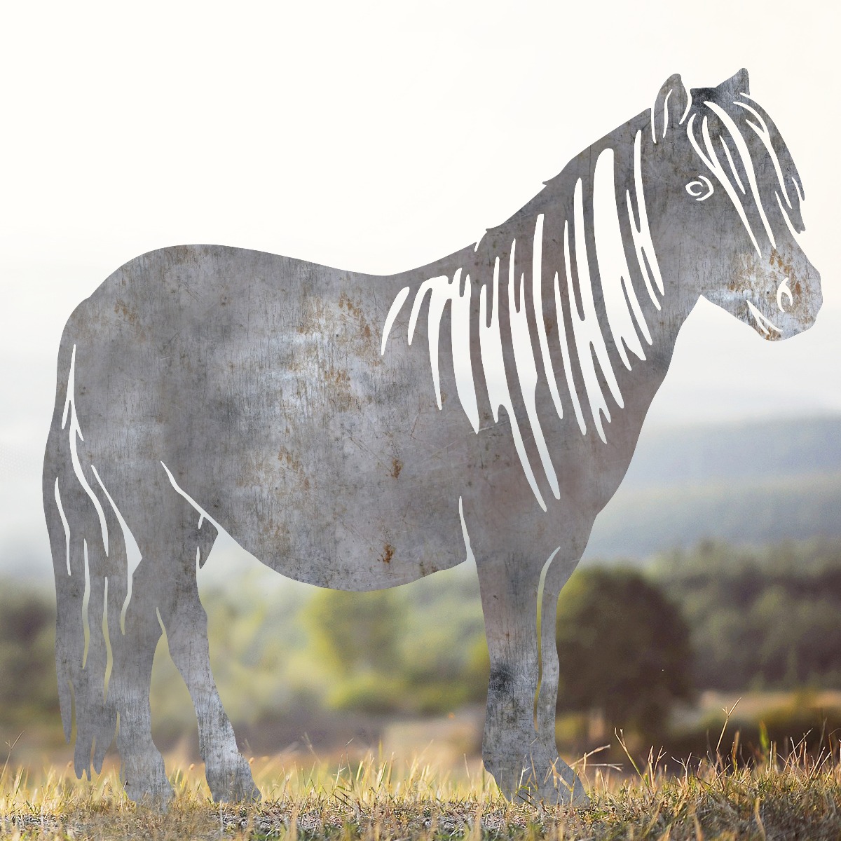 Shetland Pony Sheet Steel Silhouette in Natural Steel Finish