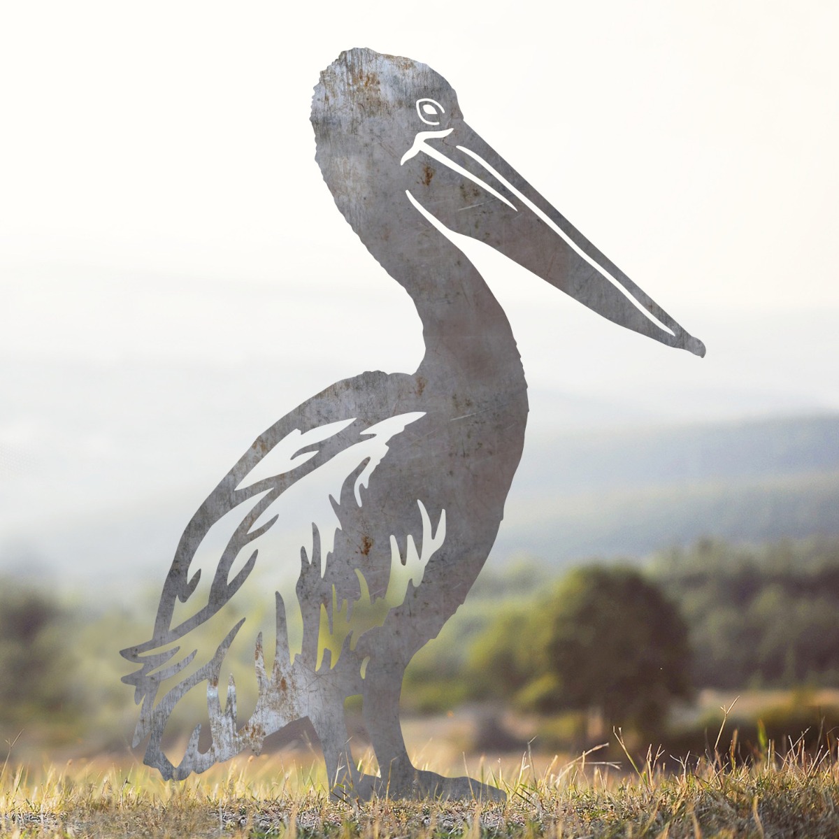 Standing Pelican Sheet Steel Silhouette in Natural Steel Finish