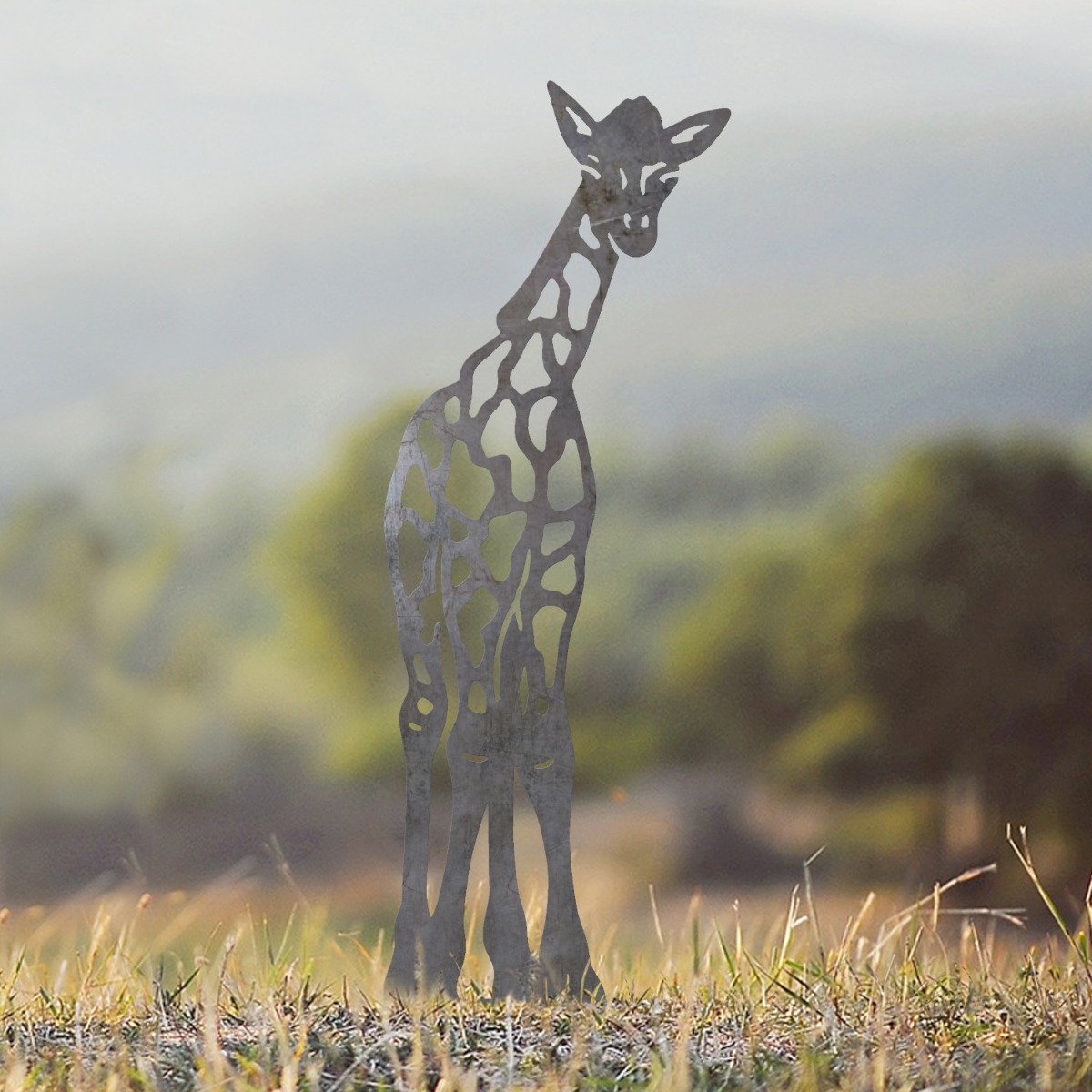 Baby Giraffe Sheet Steel Silhouette in Natural Steel Finish