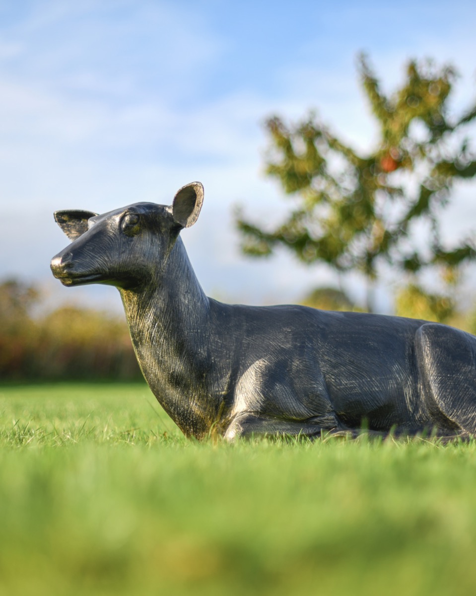 "Willow" Gold Lying Deer Sculpture
