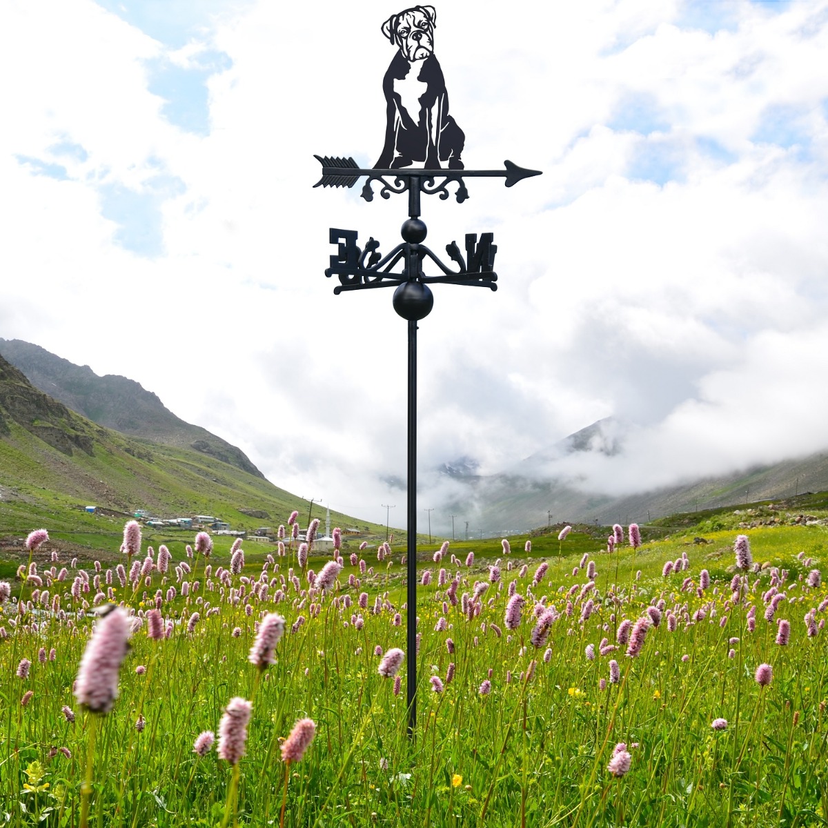Cast Iron & Steel Boxer Dog Free Standing Weathervane