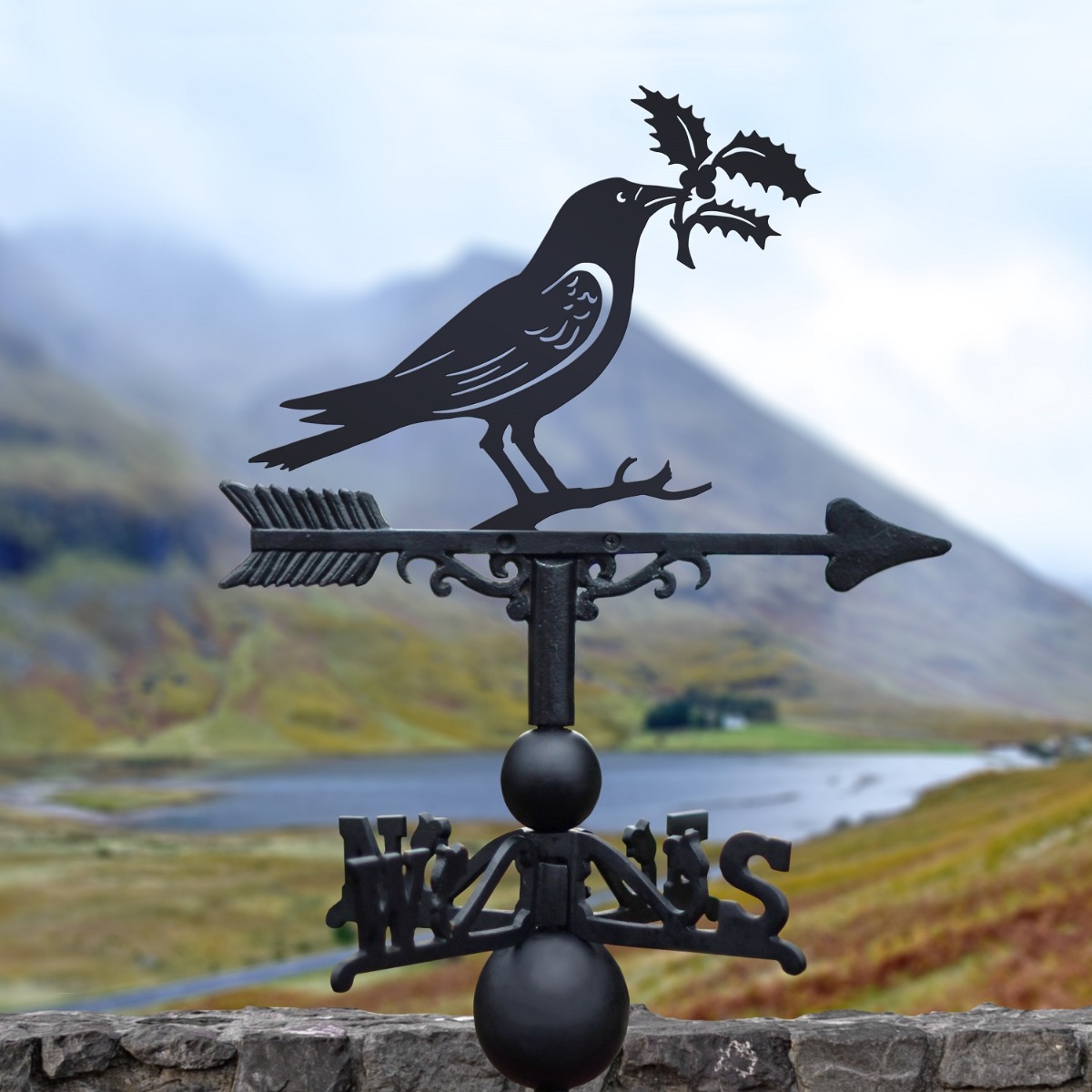 Cast Iron & Steel Raven and Holly Weathervane
