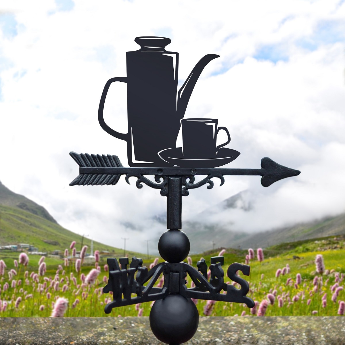 Cast Iron & Steel Meakin Coffee Pot & Cup Weathervane