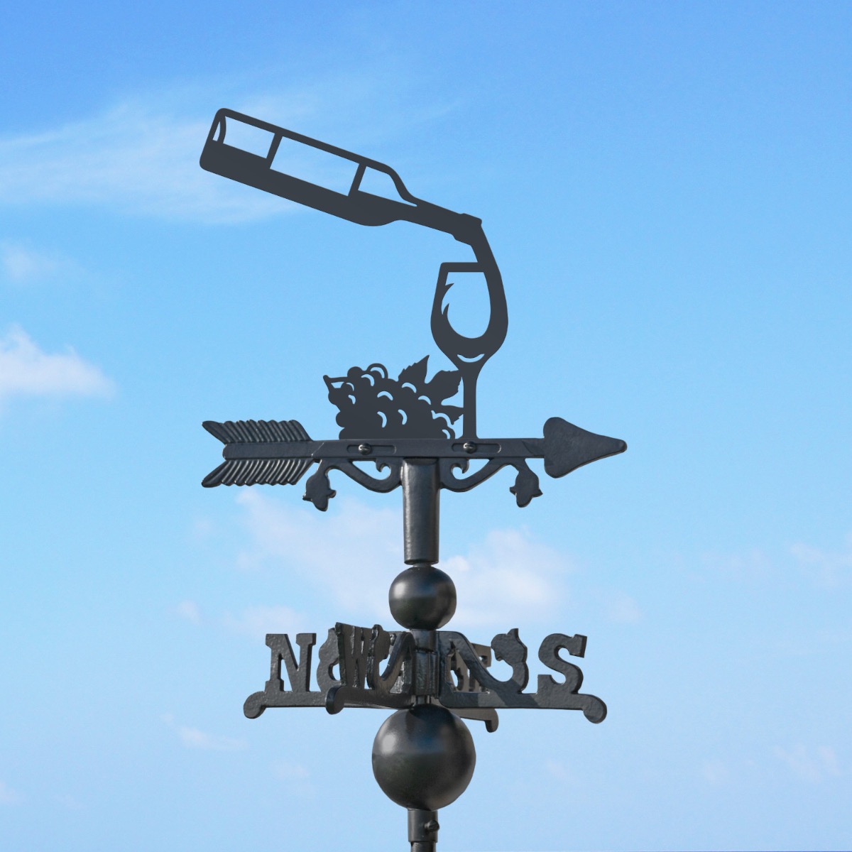 Cast Iron & Steel Wine Bottle & Glass Miniature Weathervane
