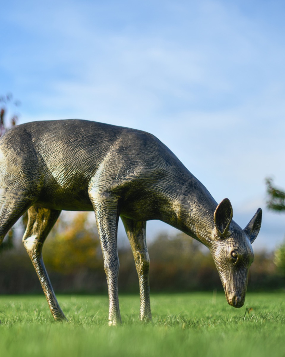 "Holly" Gold Grazing Deer Sculpture