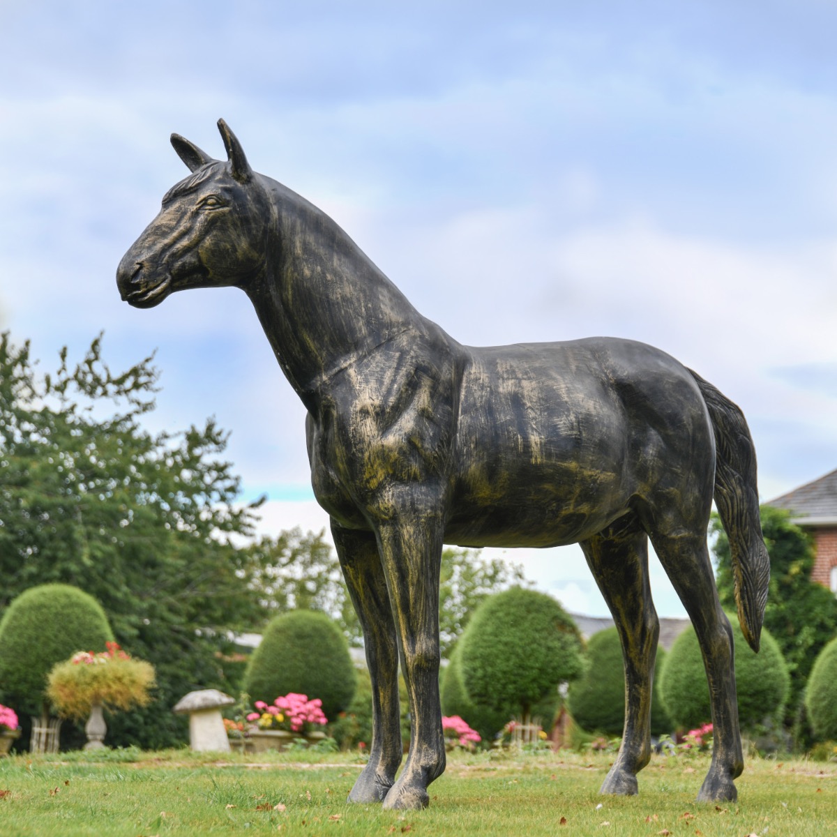 "Secretariat" Gold Standing Horse Sculpture