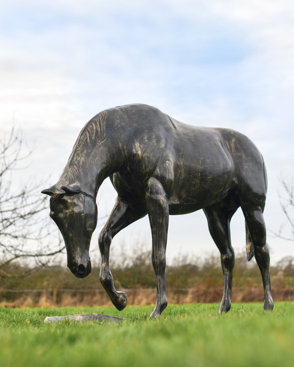 "Whiskey" Gold Grazing Horse Sculpture