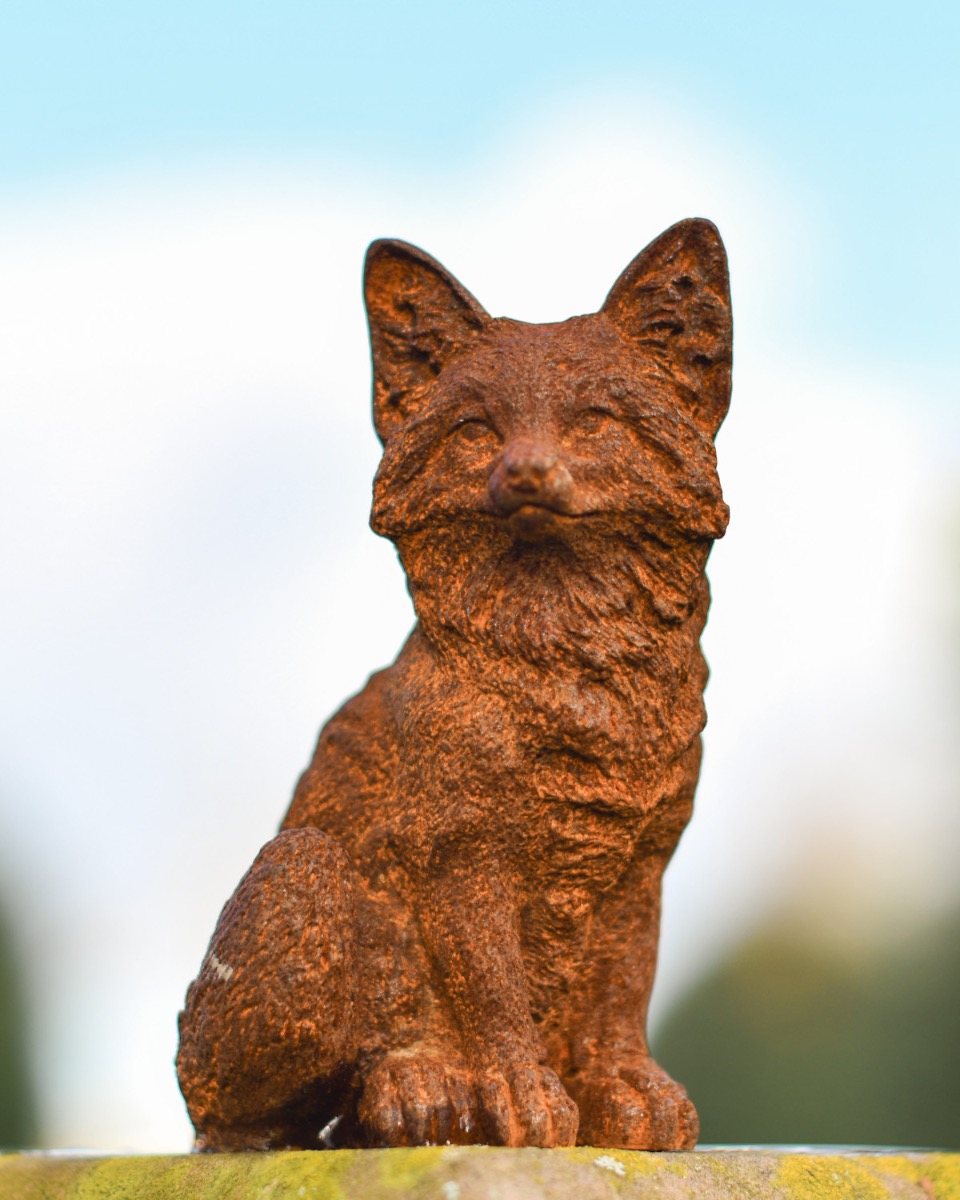 Rustic Cast Iron Curious Fox Sculpture - 14cm