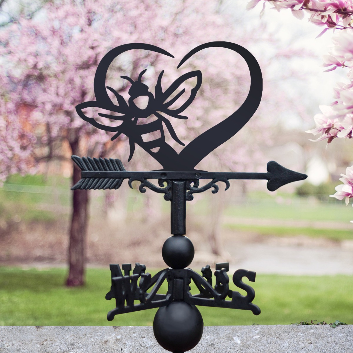 Cast Iron & Steel Heart & Bee Weathervane
