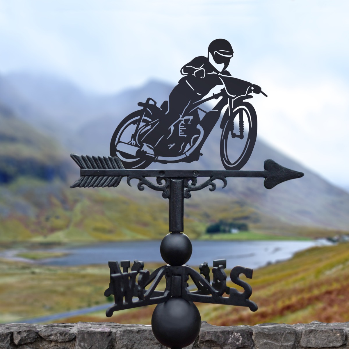 Cast Iron & Steel Motorcycle Speedway Weathervane