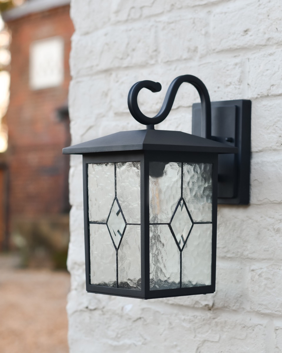 Classic Matte Black "Tottenham" Wall Lantern With Scroll Bracket