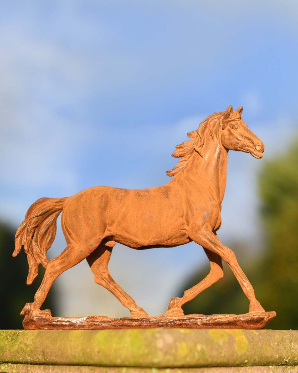 Rustic Cast Iron Galloping Horse Sculpture