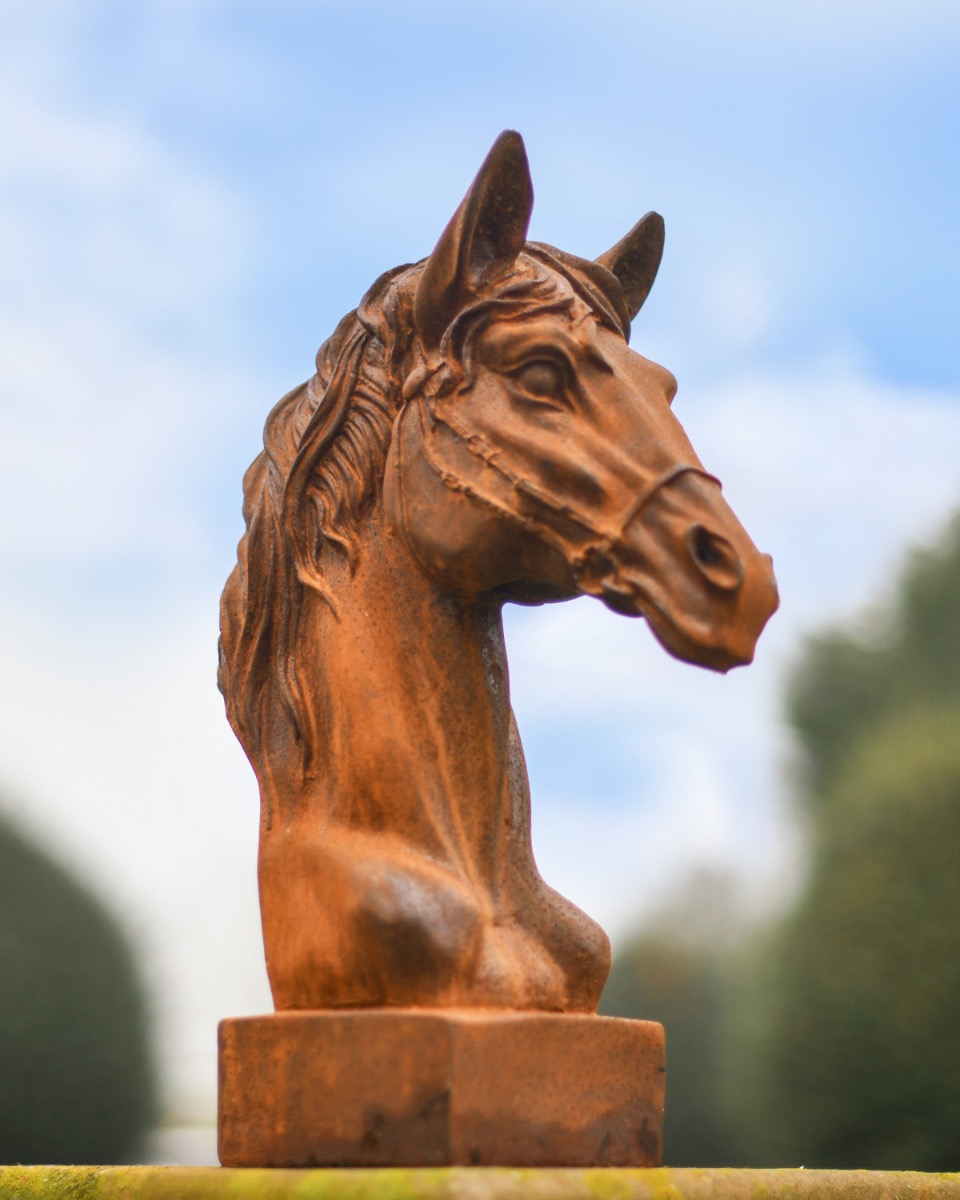 Rustic Cast Iron Horse Bust Sculpture