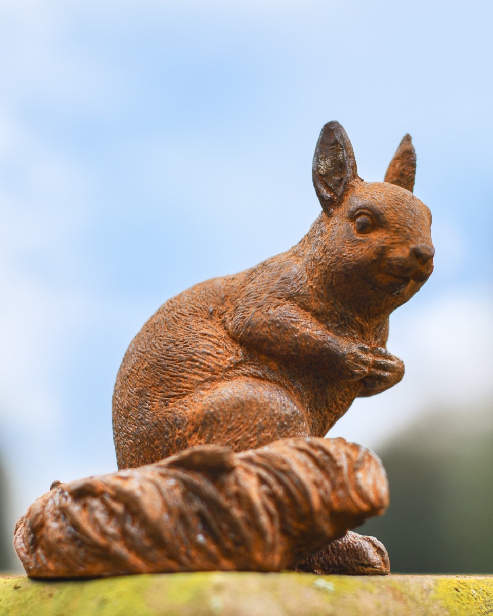 Rustic Cast Iron Nibbling Squirrel Sculpture