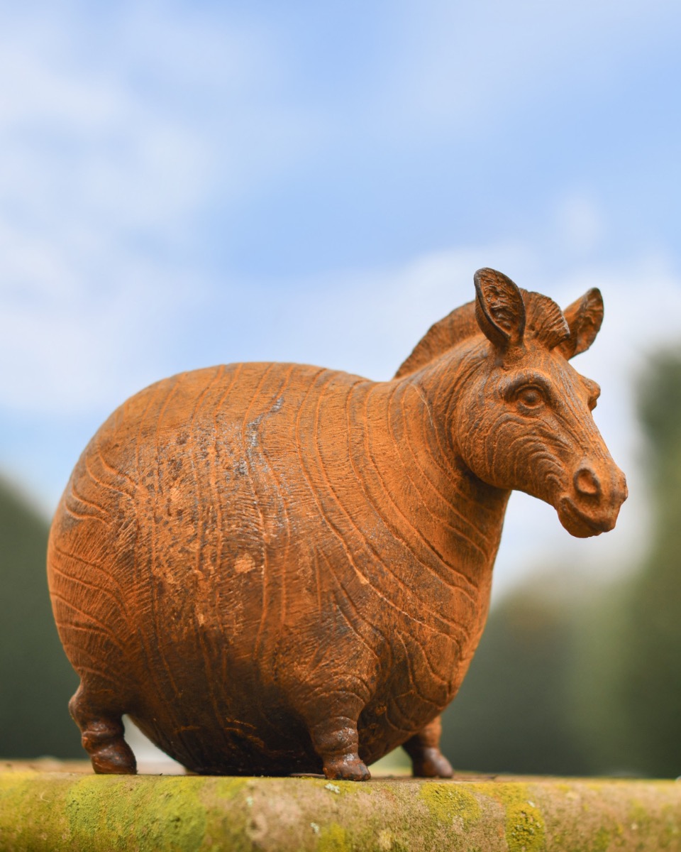 Rustic Cast Iron Round Zebra Sculpture