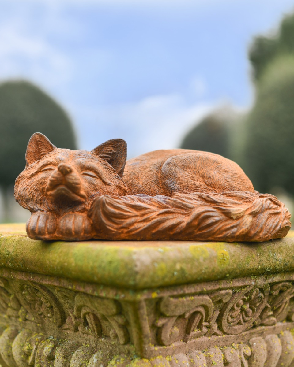 Rustic Cast Iron Sleeping Fox Sculpture